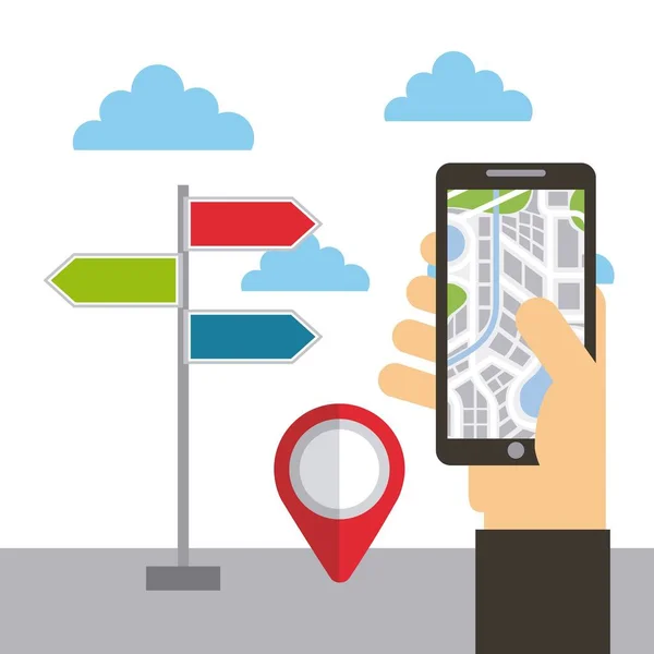 Mobil telefon navigációs app és a gps-koncepció — Stock Vector