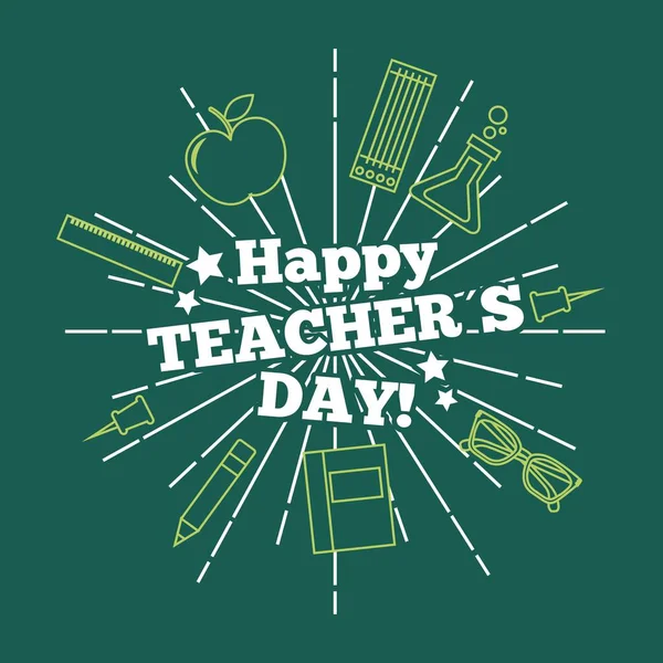 Blahopřání ke dni šťastný učitel pozdrav zelené pozadí — Stockový vektor