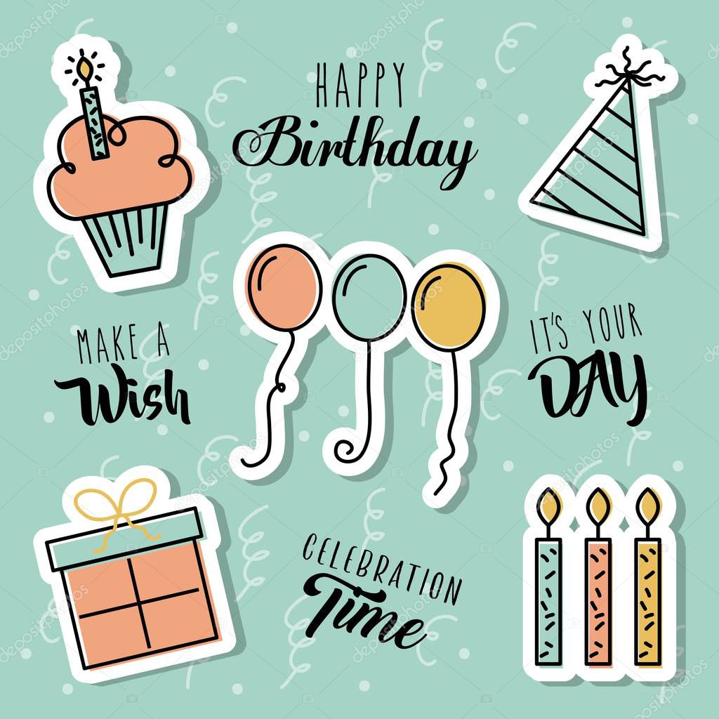 happy birthday wish celebration time day icons