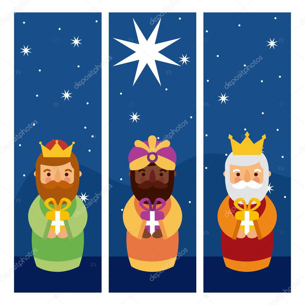 feliz dia de los reyes three magic kings bring presents to jesus