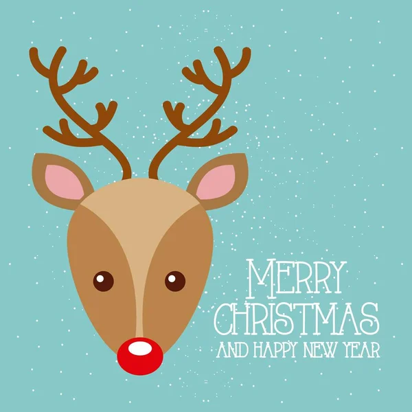 Feliz Navidad y feliz año nuevo lindo ciervo nariz roja — Vector de stock