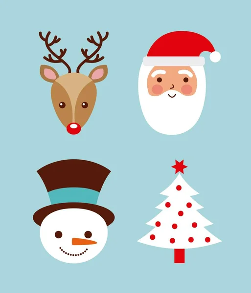 Meg a karácsonyi santa szarvas fa és a hóember — Stock Vector