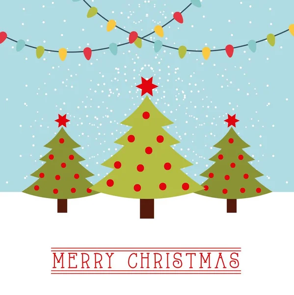 Веселі різдвяні листівки дерева з зіркою і кульками світло висять — стоковий вектор