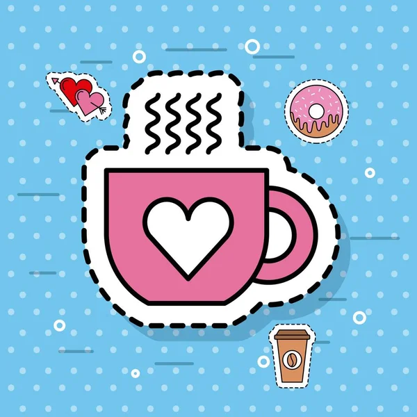 Skvělá káva pohár lásky srdce horké kreslený — Stockový vektor