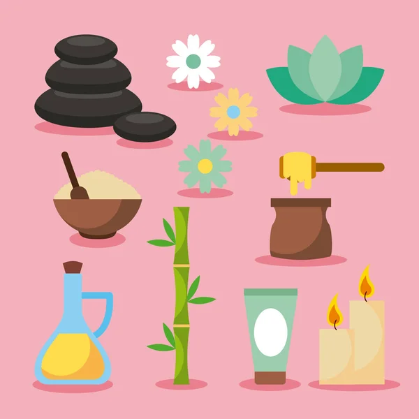 Spa gebruiksvoorwerpen icons set — Stockvector