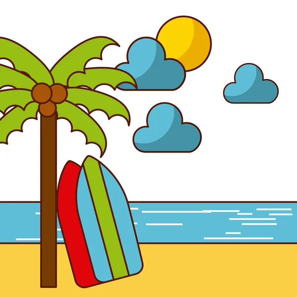 Praia tropical e ícones relacionados imagem — Vetor de Stock