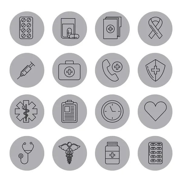 Immagine delle icone relative all'assistenza sanitaria — Vettoriale Stock