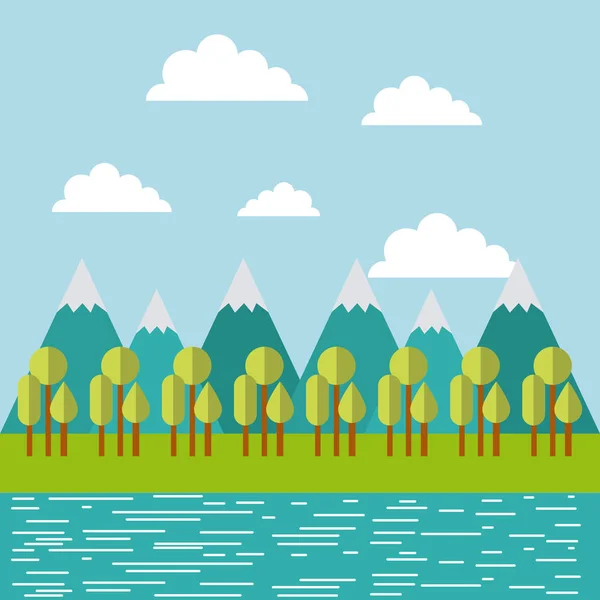 Cordillera con bosque e imagen de agua — Vector de stock