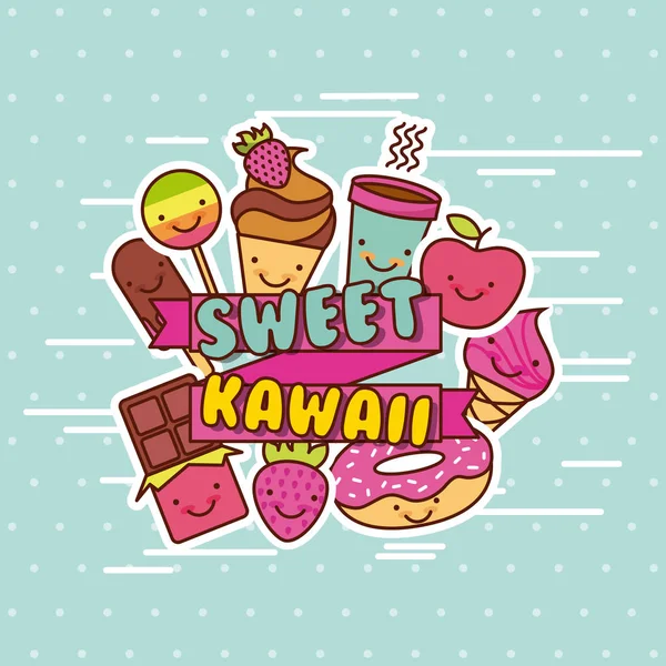 Kawaii Essen mit bunten Hintergrundbild — Stockvektor © yupiramos