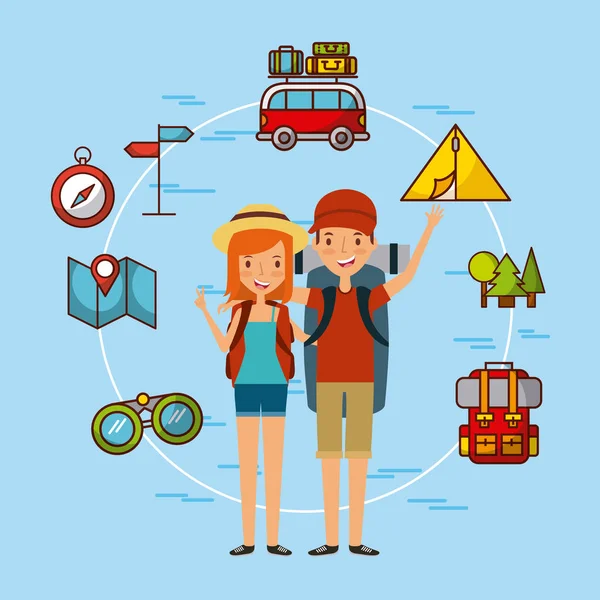 Young tourist couple — Stock Vector