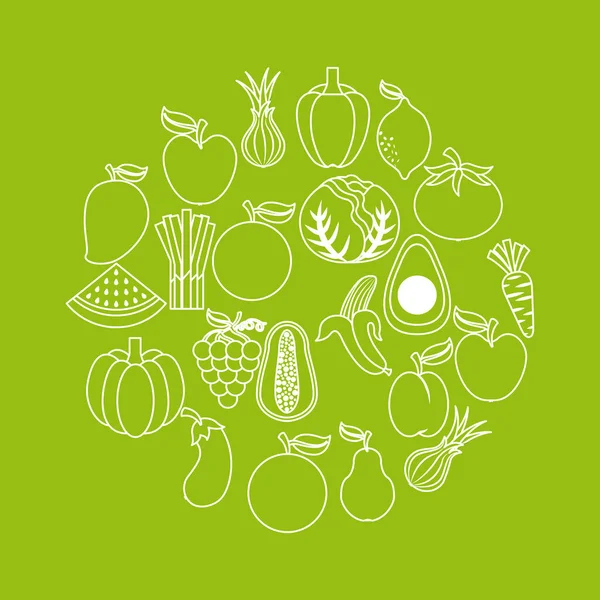 Здоровые органические вегетарианские продукты, связанные иконы изображения — стоковый вектор