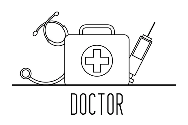 Doctor profession first aid kit syringe stethoscope medicine — Stock Vector