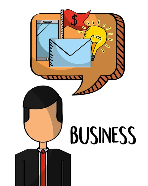Hombre de negocios con dinero de correo móvil en el chat de burbujas — Archivo Imágenes Vectoriales
