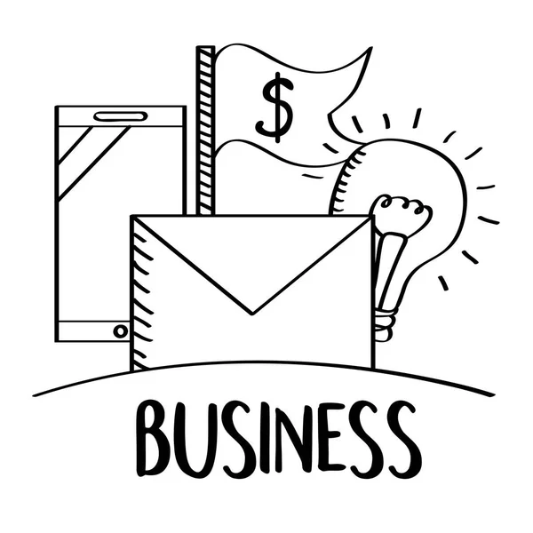 Business mobile email soldi idea doodle — Vettoriale Stock