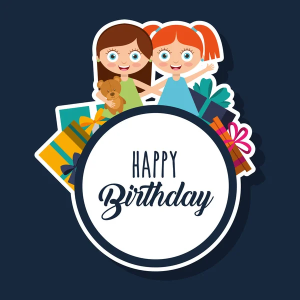 Happy birthday card with kids — Stock Vector
