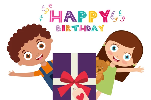 Życzenia urodzinowe z dziećmi — Wektor stockowy