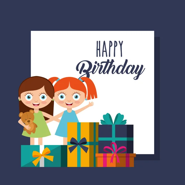 Bonne carte d'anniversaire avec les enfants — Image vectorielle