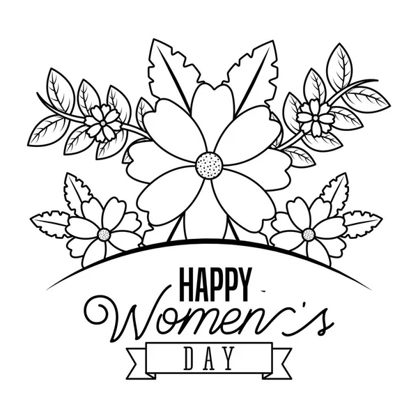 Delgada línea flores hojas rama natural ribbon- feliz celebración del día de las mujeres — Vector de stock