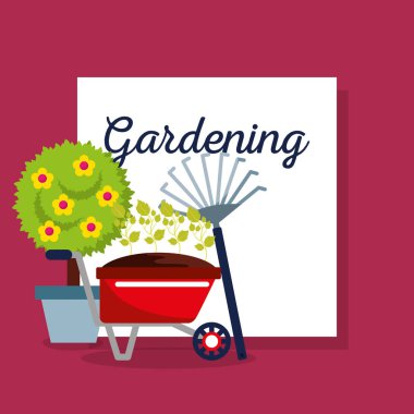 Bahçe yazı el arabası dirgen pot ağaç