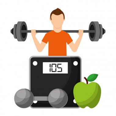 meyve ve sağlıklı bir yaşam tarzı seçimi dumbbell ile sporcu