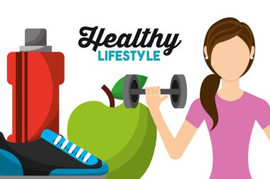 sağlıklı yaşam kadın atletik kaldırma halter elma spor ayakkabı ve şişe su