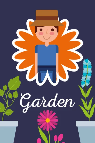 花鉢植え庭コンセプトの庭師 — ストックベクタ