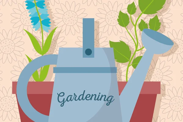 Jardinería regadera y maceta plantas naturales — Archivo Imágenes Vectoriales