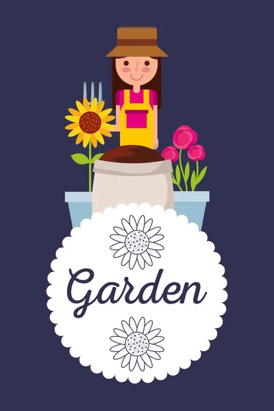 花园徽章妇女盆栽花卉装饰 — 图库矢量图片