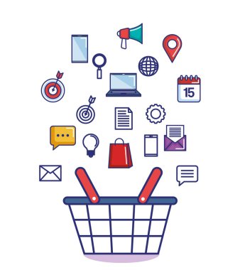 alışveriş sepeti ticaret ile dijital pazarlama simgeler