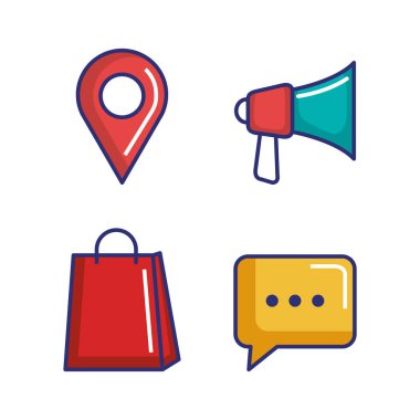 dijital pazarlama ve medya strateji öğeleri simge kümesi