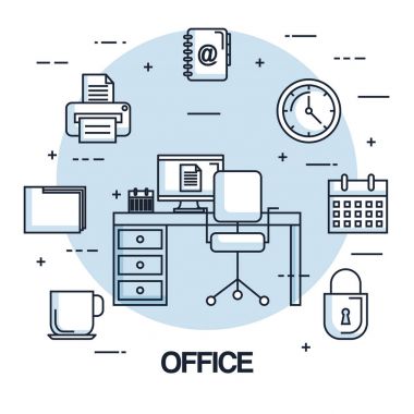 Office çalışma koltuğu bilgisayar saati yazıcı güvenli dosya