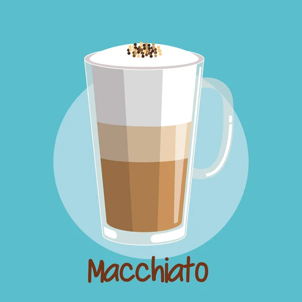 玛奇朵咖啡冰咖啡冒起泡沫牛奶玻璃杯 — 图库矢量图片