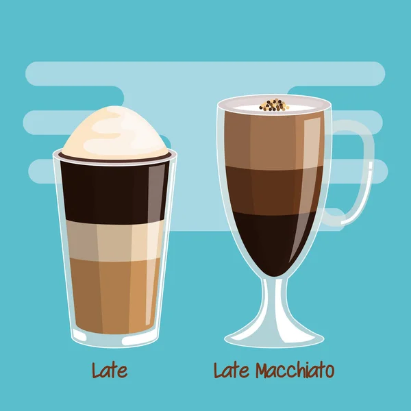 Café latte et latte macchiato boisson dans une tasse en verre — Image vectorielle