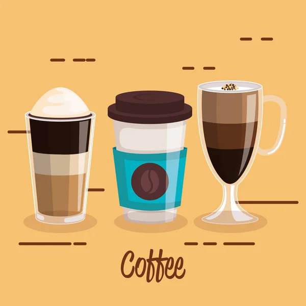 Kaffekoppar ställa differents typ dryck — Stock vektor