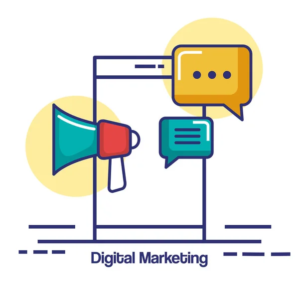 Marketing digital teléfono móvil chat megáfono comunicación en línea — Vector de stock