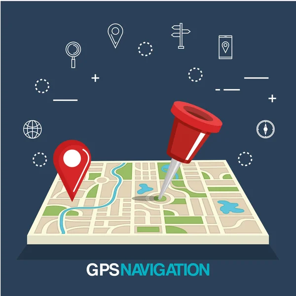 Mapa con iconos de navegación GPS — Vector de stock