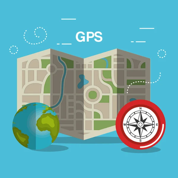 Karte mit GPS-Navigationssymbolen — Stockvektor