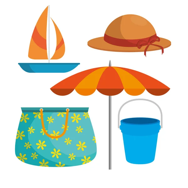 Vacaciones de verano e iconos de la playa — Vector de stock