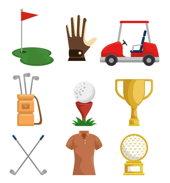 Coloridos iconos de golf conjunto — Archivo Imágenes Vectoriales
