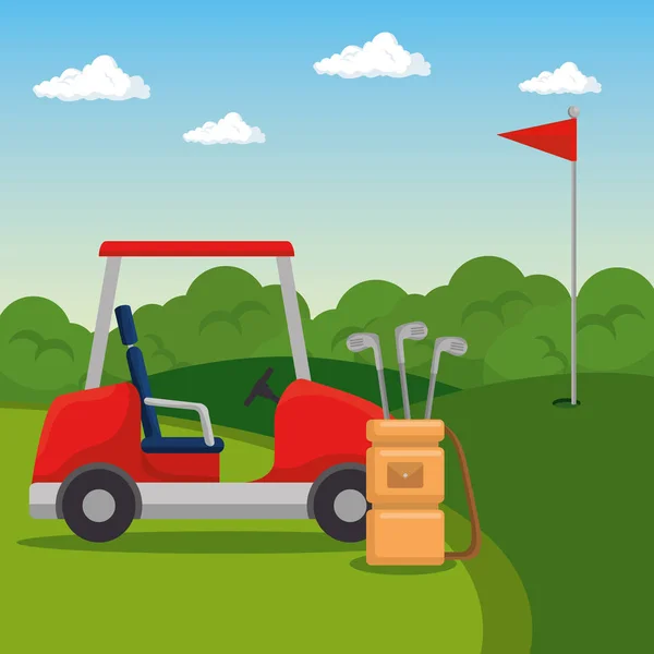 Golf kocsi a golf pálya tervezése — Stock Vector