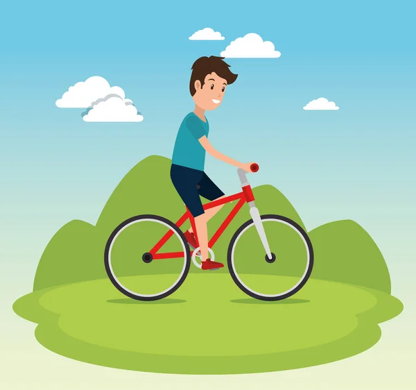 Healthy lifestyle man riding bike design — Stock Vector