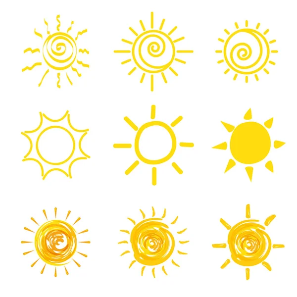 Set of yellow sun icons — Stock Vector