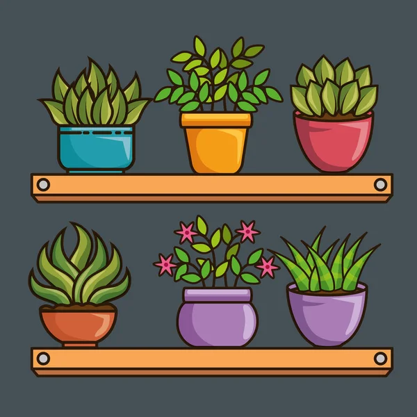 Lindo hermosa casa plantas dibujos animados — Vector de stock