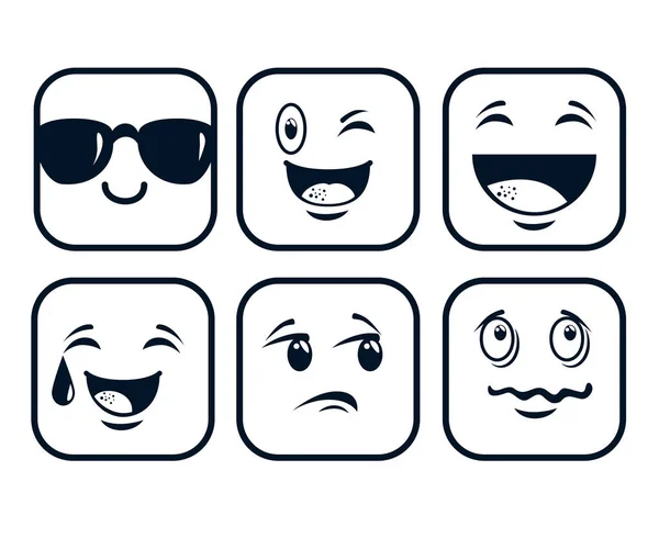 Schattig emoji emoticons emotionele gezichten pictogrammen — Stockvector