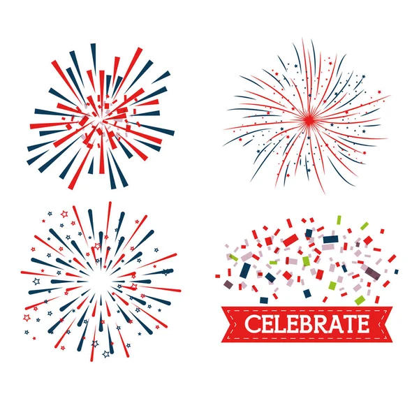 Brightly colorful fireworks and celebration background — Stock Vector