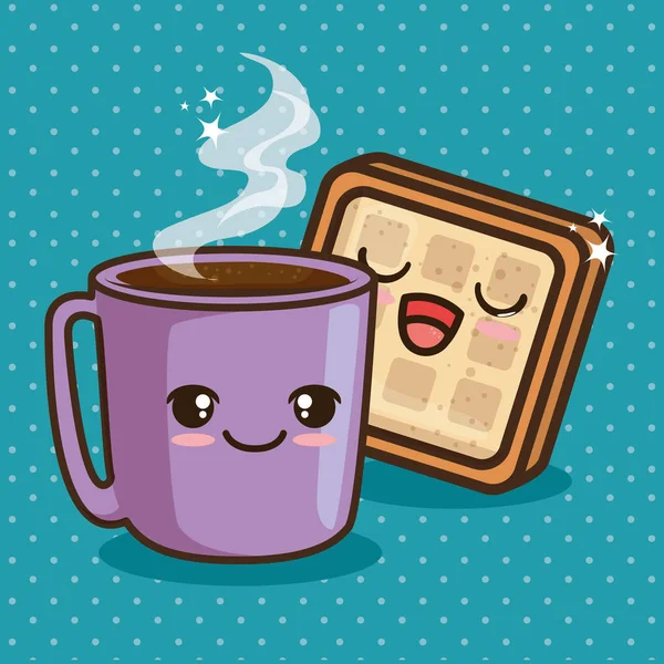 Kawaii bonito desenho de comida de café da manhã — Vetores de Stock