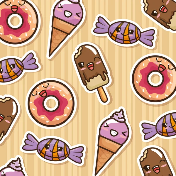 Kawaii dulces y caramelos de dibujos animados — Vector de stock