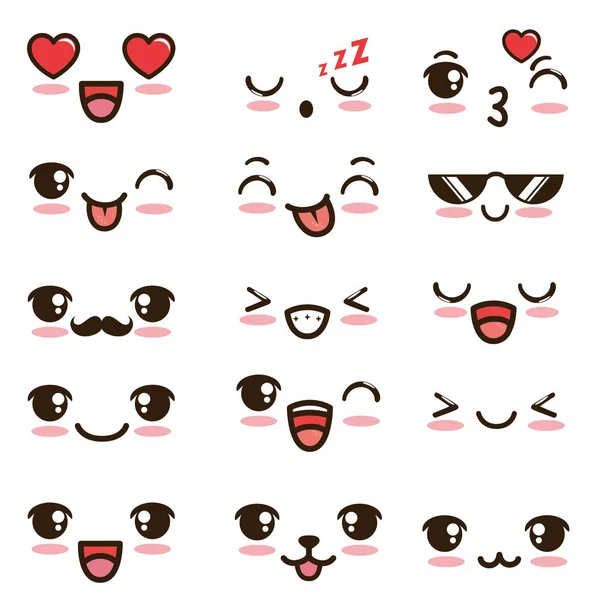 Lindo kawaii emoticono cara — Archivo Imágenes Vectoriales