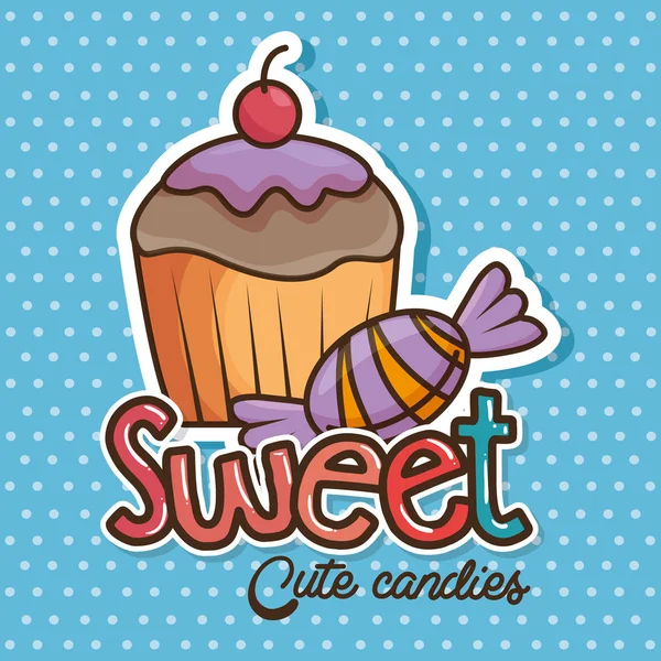 Γλυκά και καραμέλες γελοιογραφία Kawaii — Διανυσματικό Αρχείο