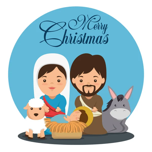 Merry christmas nativity scene with holy family — Stock Vector